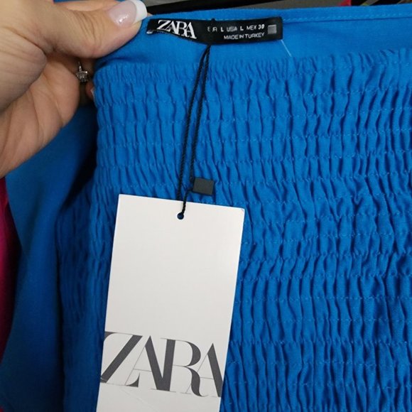 Zara Blue Puff Sleeve Ruched Crop Top - S/M - Picture 8 of 11
